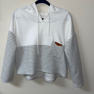 striped cotton blend, white, grey, hooded drawstring